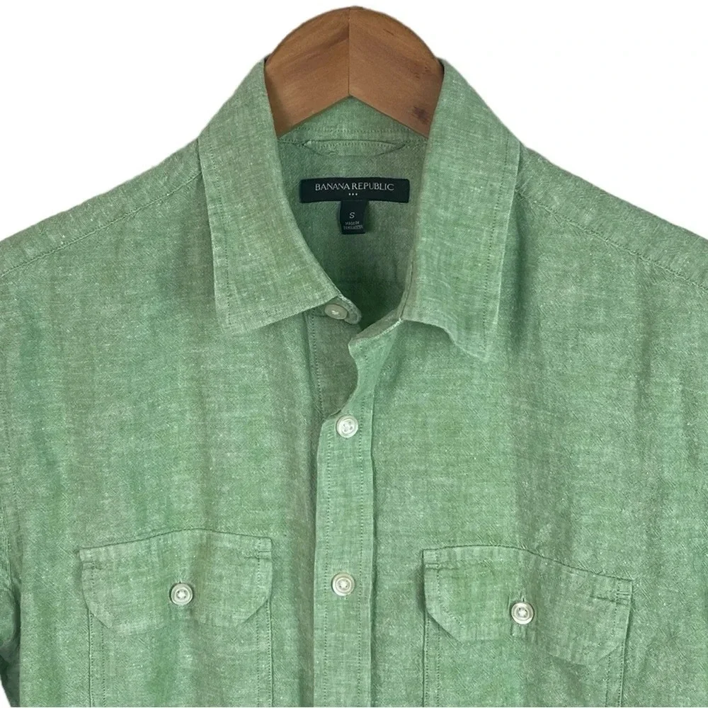 BF1157 Men’s Banana Republic Military Style LINEN Blend Button Down Shirt S